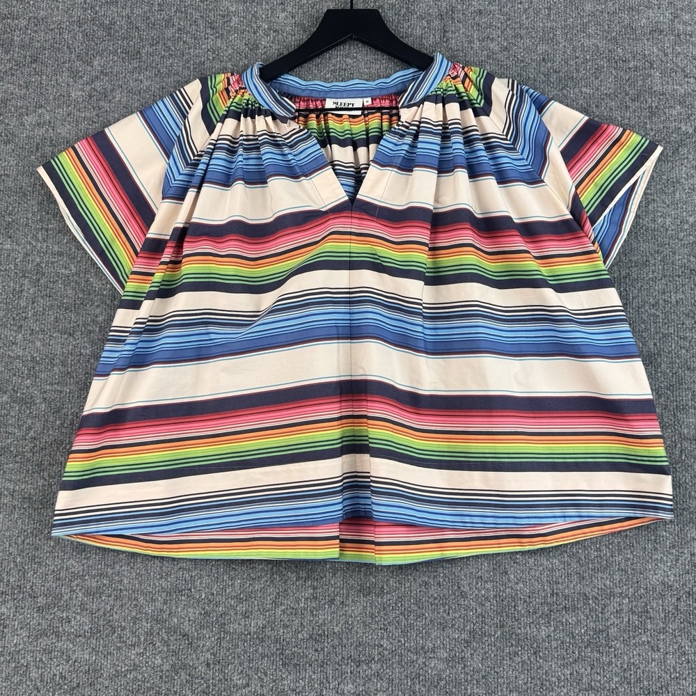 Sleepy Jones Blouse Womens M Multicolor Striped Cotton Lounge Pajama Top USA